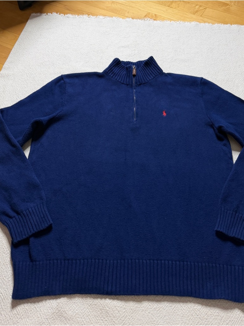 Polo Ralph Lauren Royal Blue Cotton Chunky Knit 1/4 Zip Sweater L Preppy Coastal - Picture 3 of 8